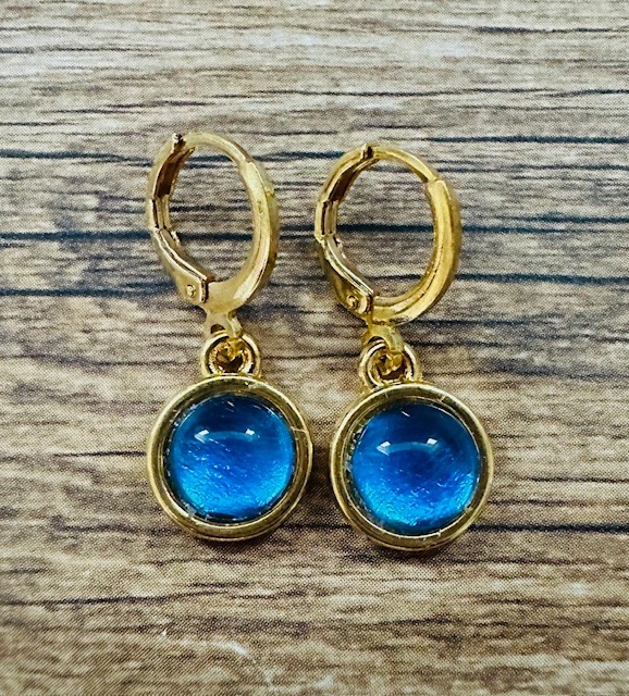 Huggie Hoop Nickel Free Lead Free Leverback Gold Blue Earrings RTS