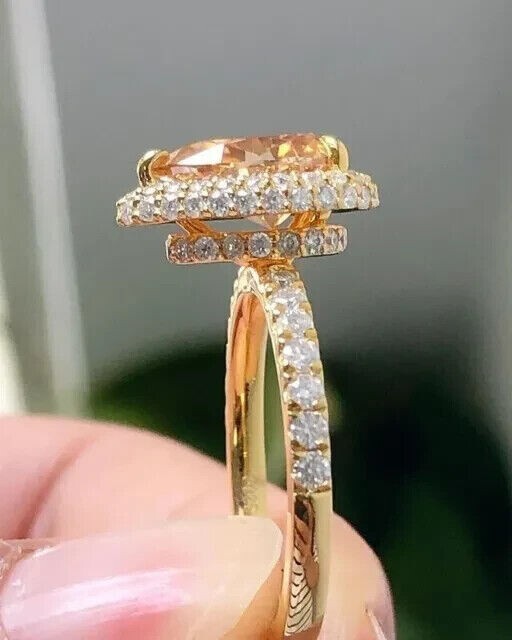 2Ct Pear Cut Simulated Citrine Engagement Halo Ring 14k Yellow Gold Plated