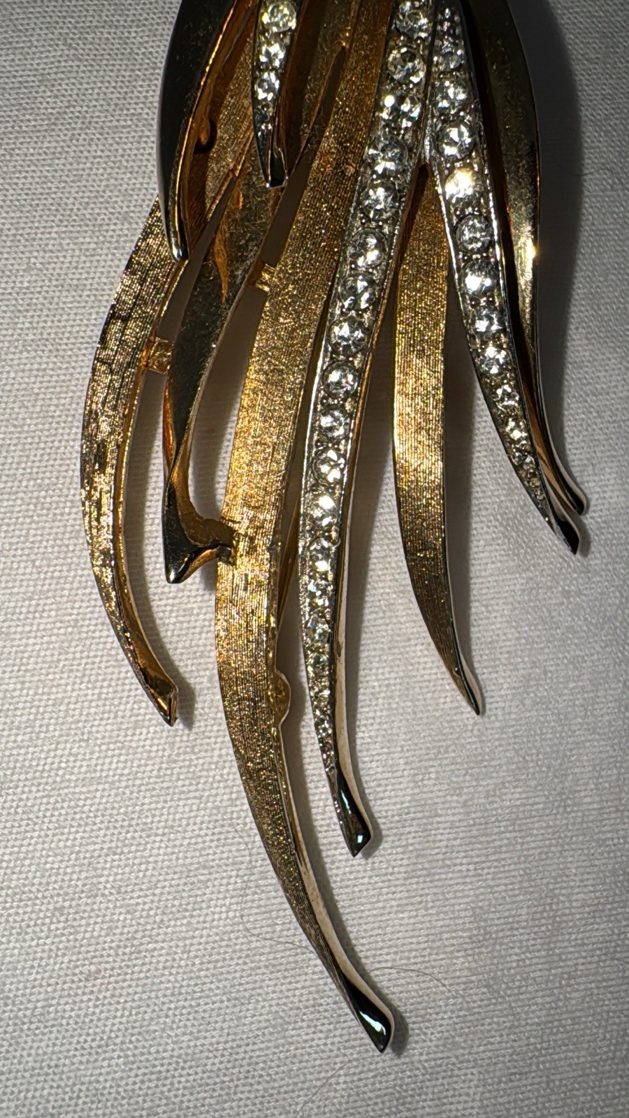 Vtg Marcel Boucher Gold Plated Metal Brooch & Earrings with Pave Rhinestones