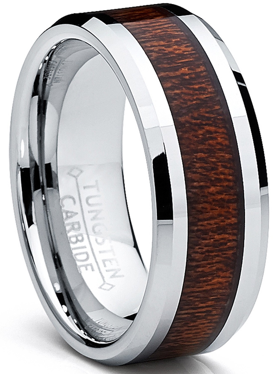 8MM Men’s Tungsten Carbide Ring Wedding Band Wood Inlay Sizes 7 to 13