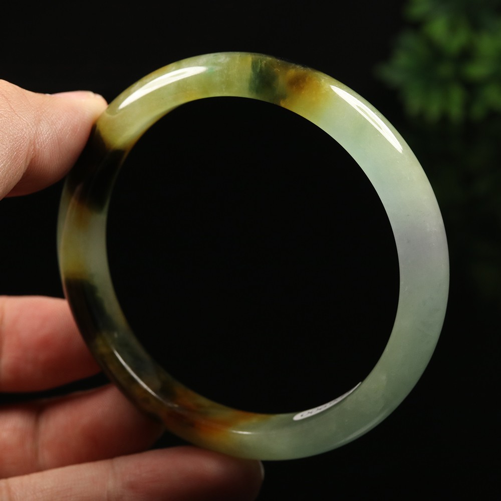 61mm Black Brown Lavender Green Jadeite Jade Bangle Bracelet Burma Jade A-13853