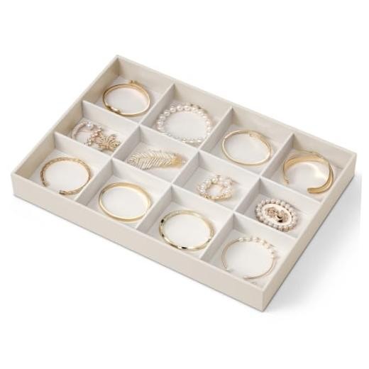 Stackable Jewelry Tray, Drawer Organizer fors | Wide Sections, Bracelet Beige