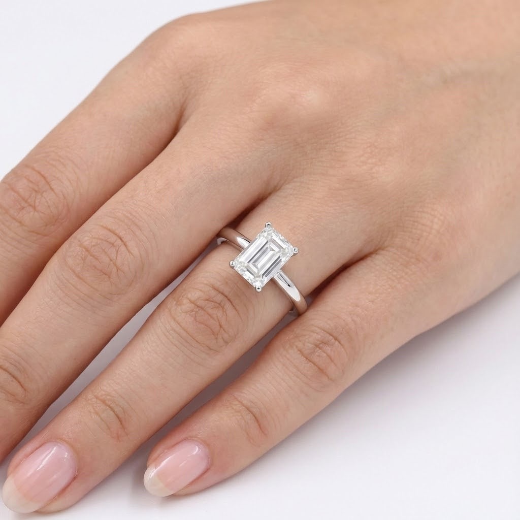 1.5ct Lab-Created Diamond E/VS1 Emerald 18K White Gold Classic Solitaire Ring