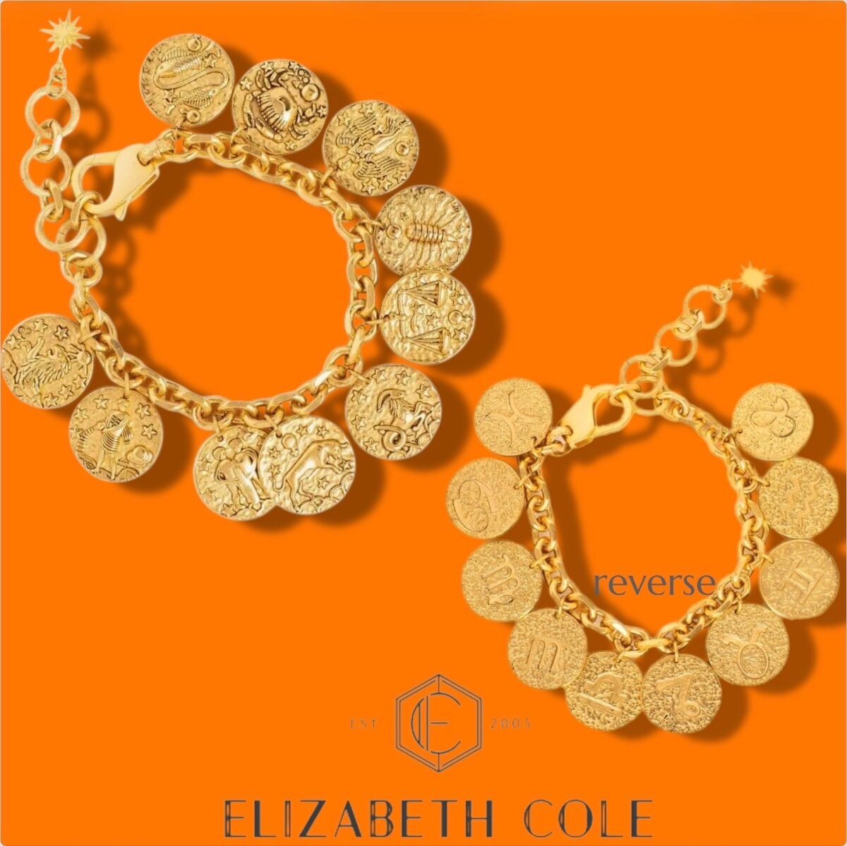 Elizabeth Cole Jewelry Aurea Charm Bracelet 24K Gold Zodiac Sign Charms