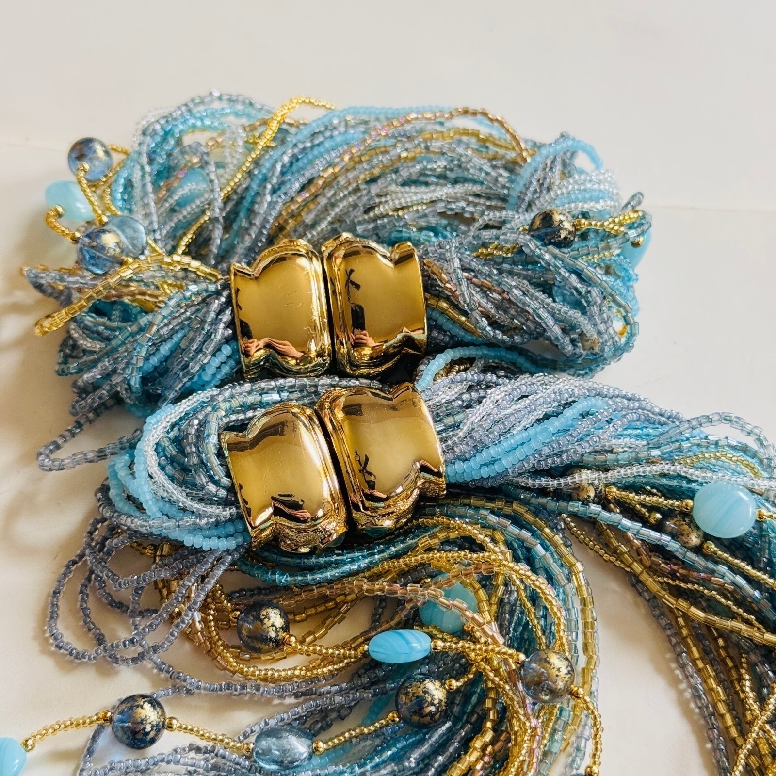 VTG Runway Regal Necklace Bracelet set multi use Glass cabochon Blue Jeweled 80s