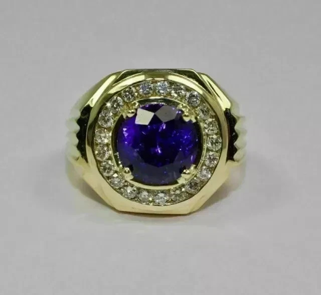 2.00 CT Round Cut Simulated Sapphire Men’s Wedding Ring 14K Yellow Gold Plated