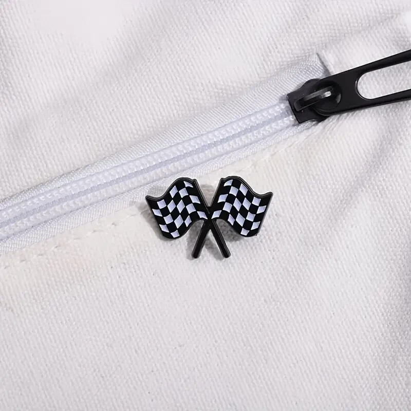 Racing Flag Enamel Pins Black White Checkerboard Commemorative 4 Motor Racing