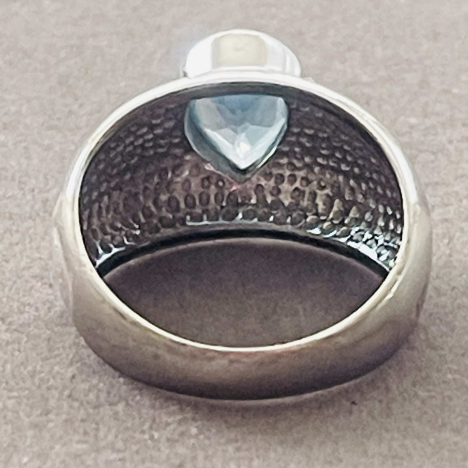 Pear Shape Blue Topaz Ring Silver 925 Wide Band Setting Size 8.5 Slight Damage