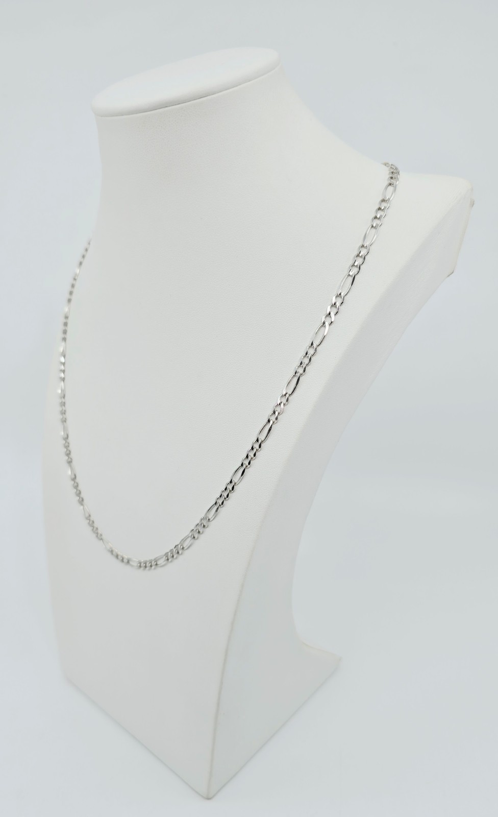 Unique 14K Karat Solid White Gold Designer Figaro Link Chain Necklace – 22.50″ L