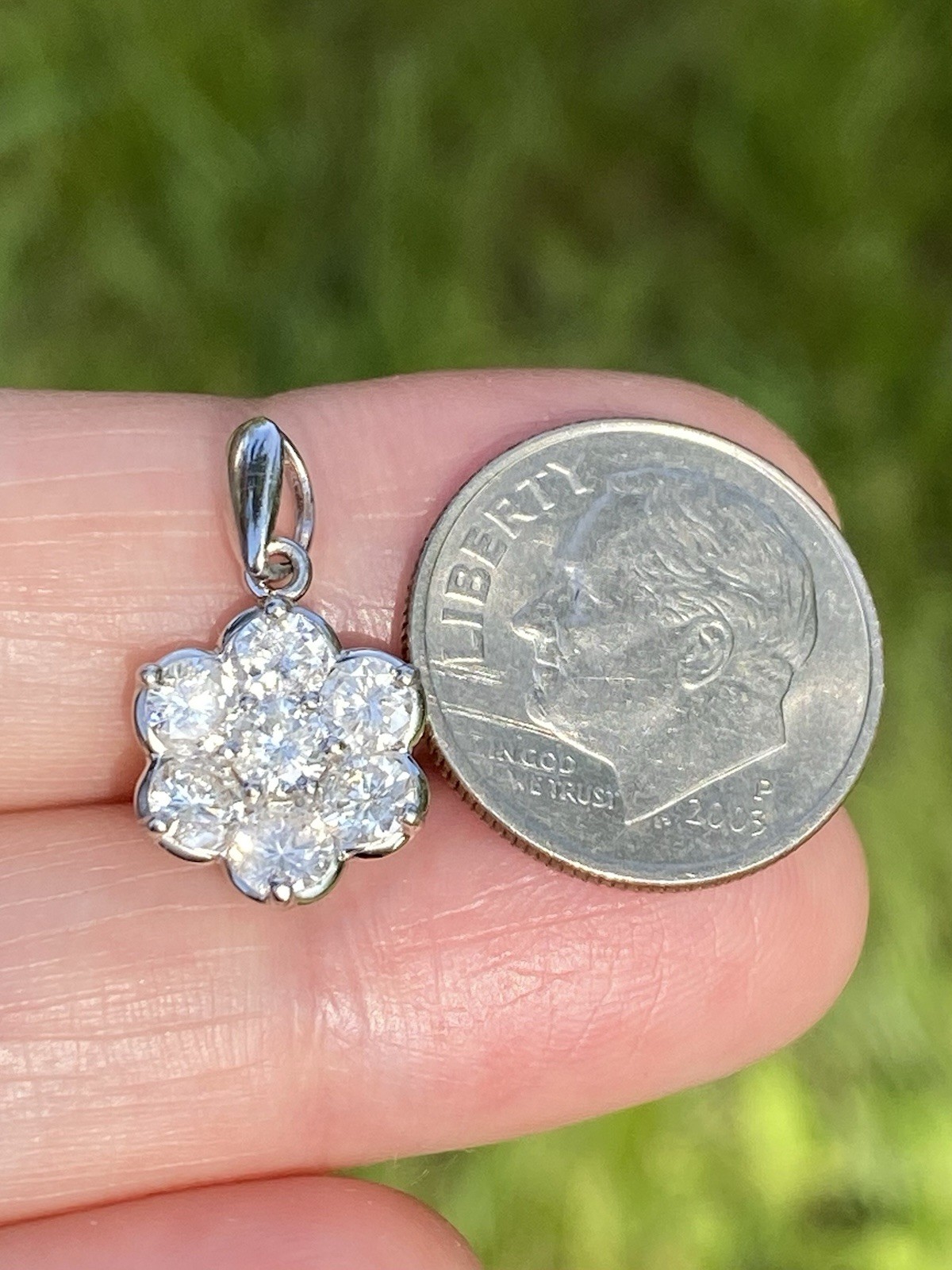 1.00CTW 100% Natural Diamond Flower Cluster Platinum Pendant