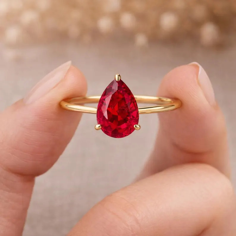 Lab Created Red Ruby Ring, Base Metal: Brass Finish: Gold Plated