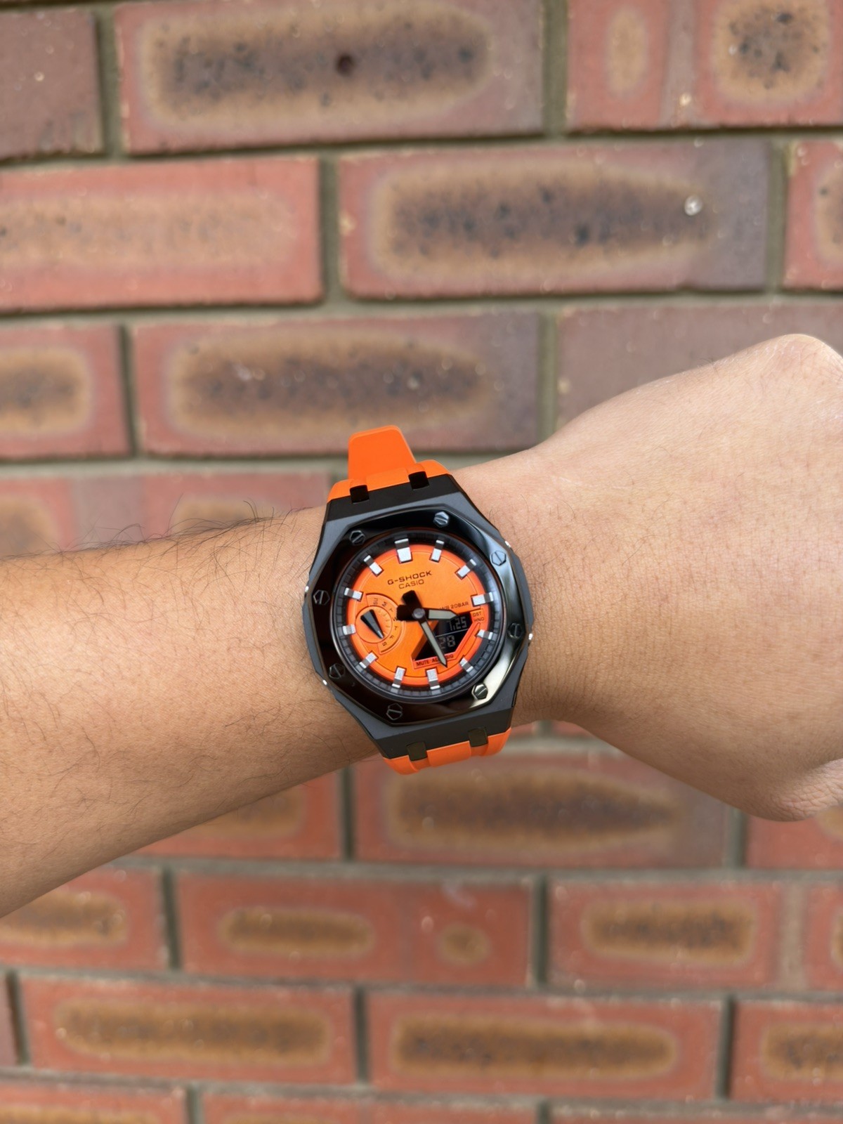 Casio G-Shock GA-2100 Custom Mod Premium SS Case With FKM Band,Polish Orange