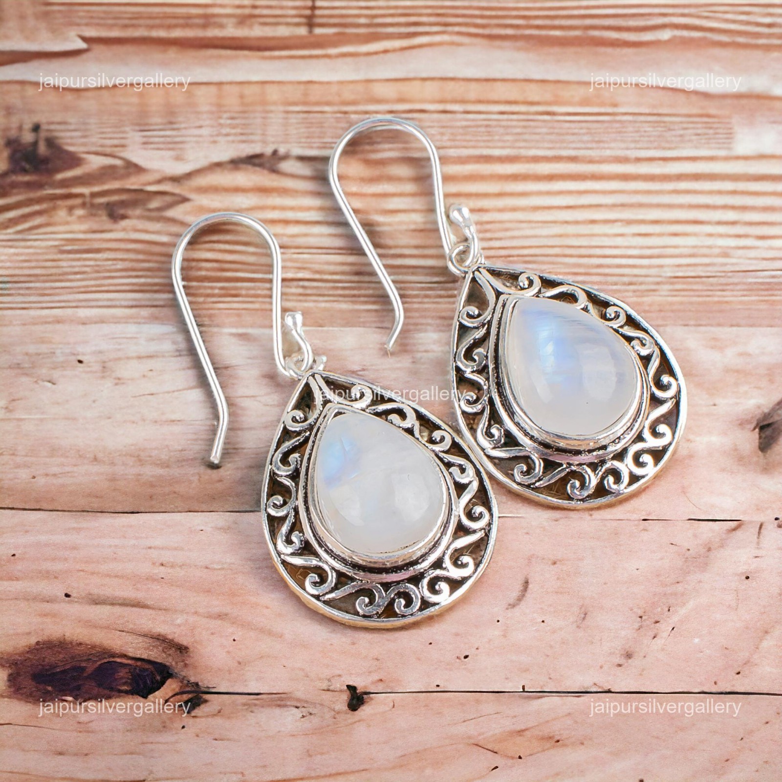 Pear Rainbow Moonstone Gemstone Sterling Silver Dailywear Dangle Drop Earrings