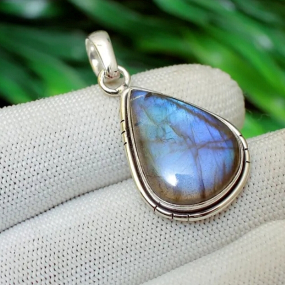 Natural Labradorite Gemstone 925 Sterling Silver Handmade Pandant Gift E-554