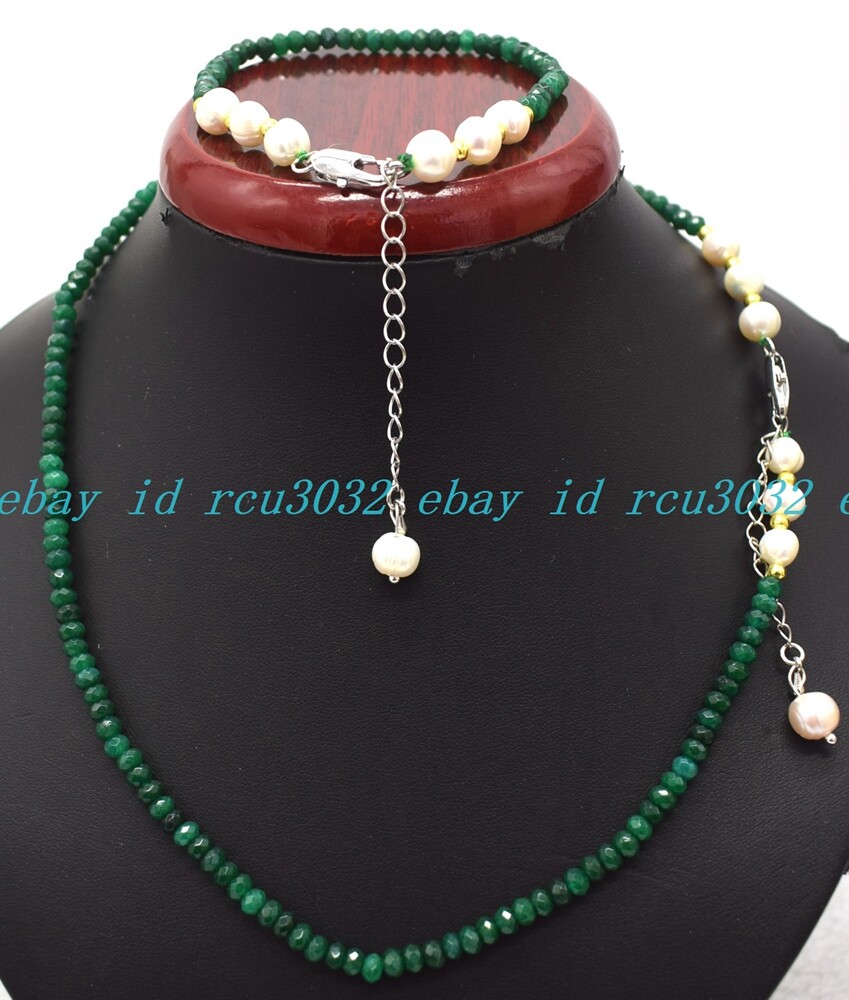 Faceted 2x4mm Multicolor Roundelle Gems & White Pearl Necklace Bracelet Set