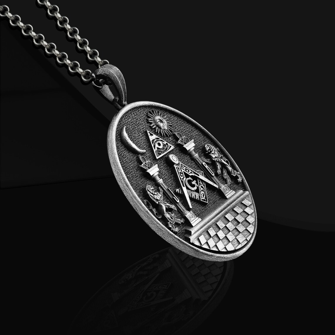 Masonic Oxidized Necklace 925 Sterling Silver Pendant Necklace Duty Free