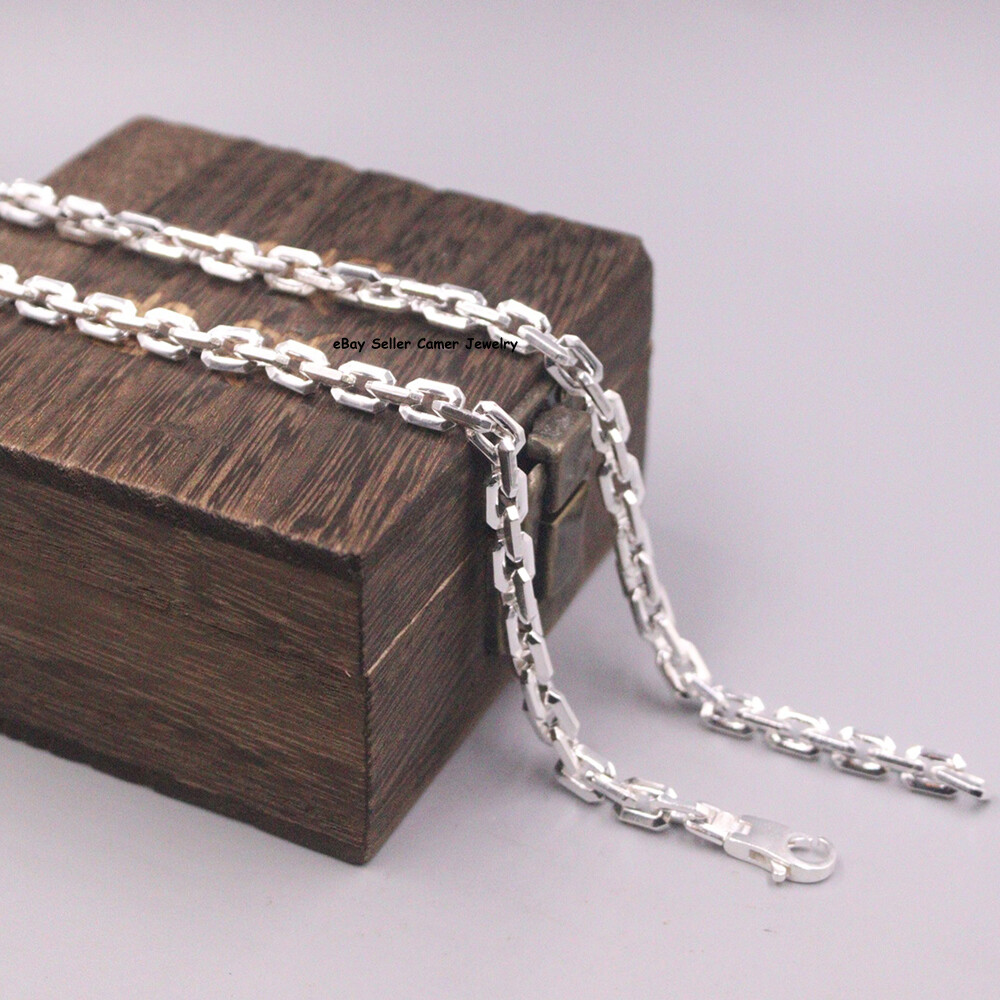 Solid S925 Sterling Silver Chain 6mm Square Cable Link Necklace 57-58g 19.6inch