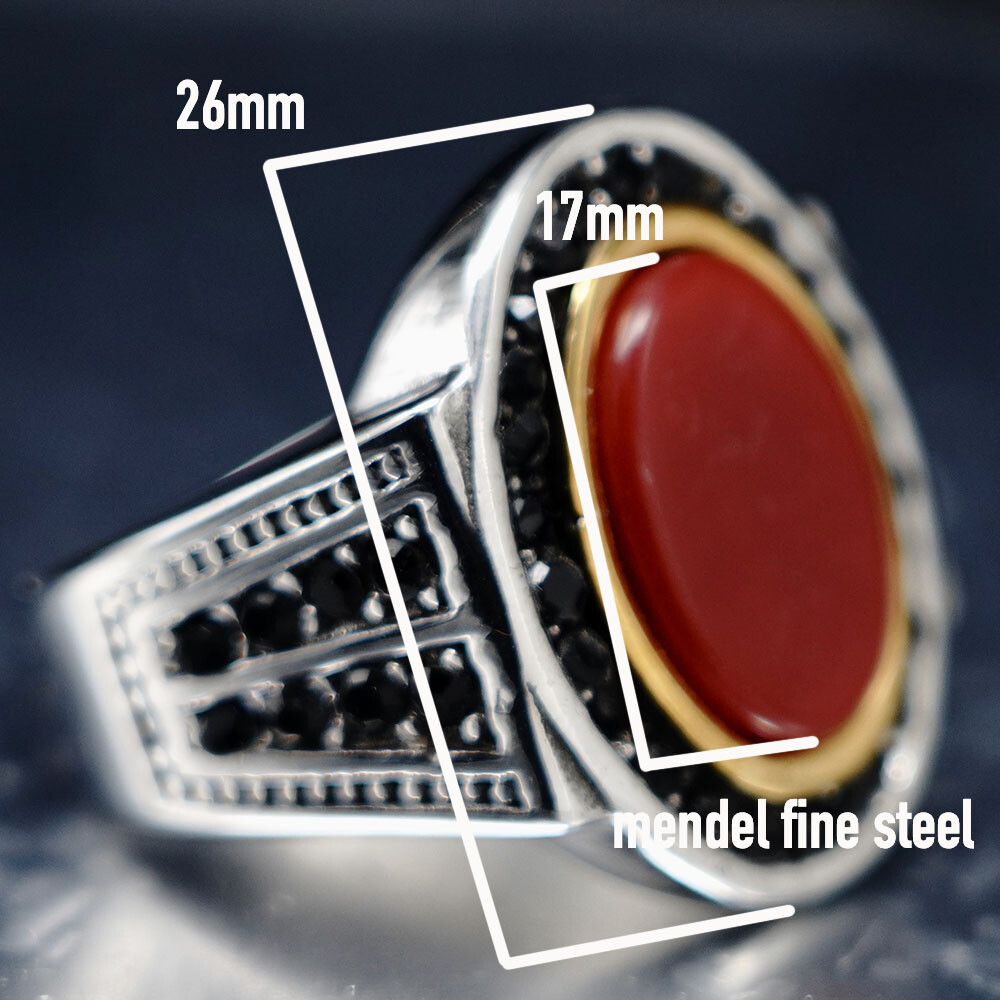 MENDEL Large Mens Gold Plated Red Coral Stone Ring Size 7 8 9 10 11 12 13 14 15