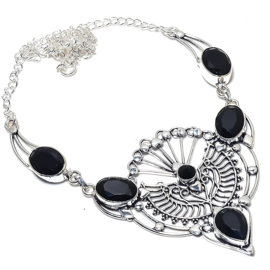 Black Spinel Gemstone Handmade 925 Sterling Silver Jewelry Necklace 18″