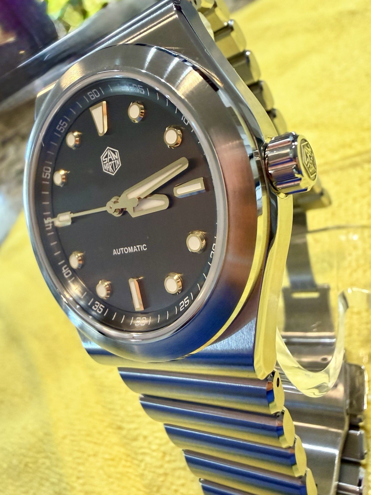 San Martin SN0149-G Miyota 90S5 Hi-Beat Gunmetal Brushed Dial Sapphire-MINT