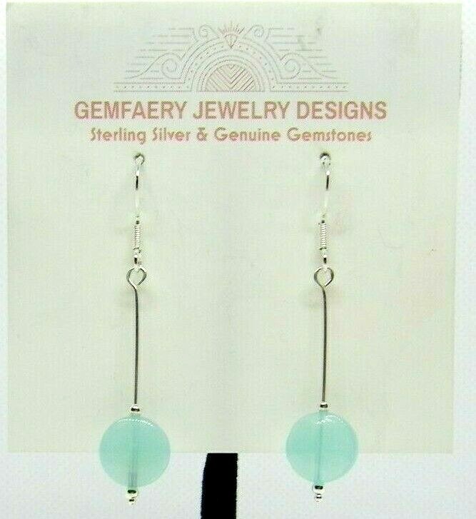 Sterling Silver Blue CHALCEDONY Gemstone Dangle Earrings #2822…Handmade USA