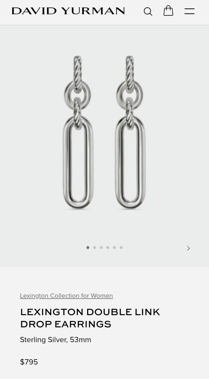 David Yurman Lexington Double Link Drop Earrings 925 Sterling Silver 53mm