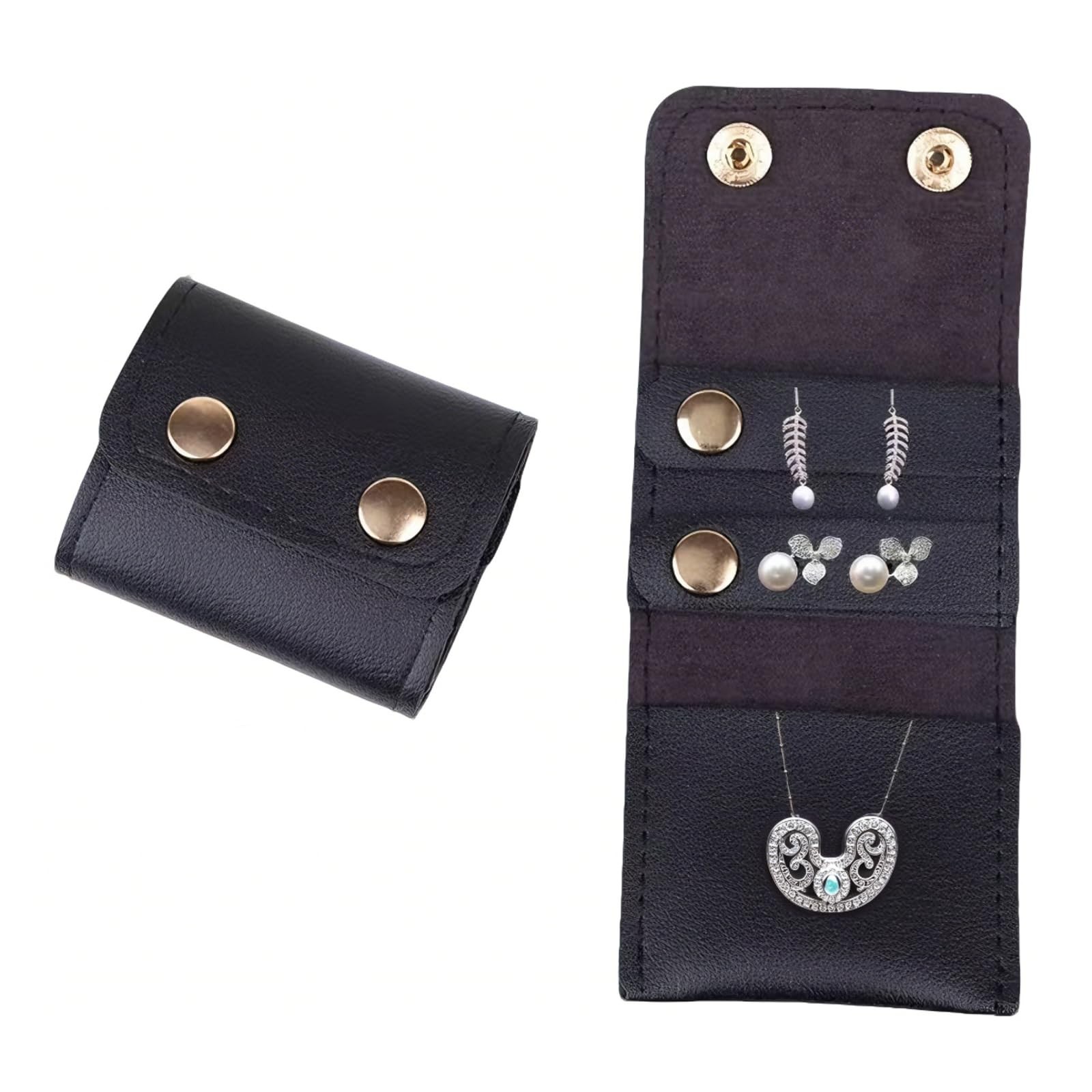 Portable Travel Jewelry Roll Bag with Buckle, Foldable Organizer Case for Rin…