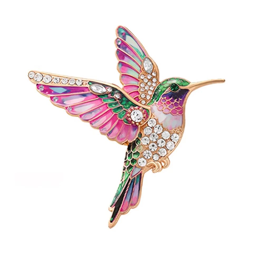 Luxury Rhinestone Hummingbird Brooch Bird Animal Pin Spring Summer Jewelry Gift