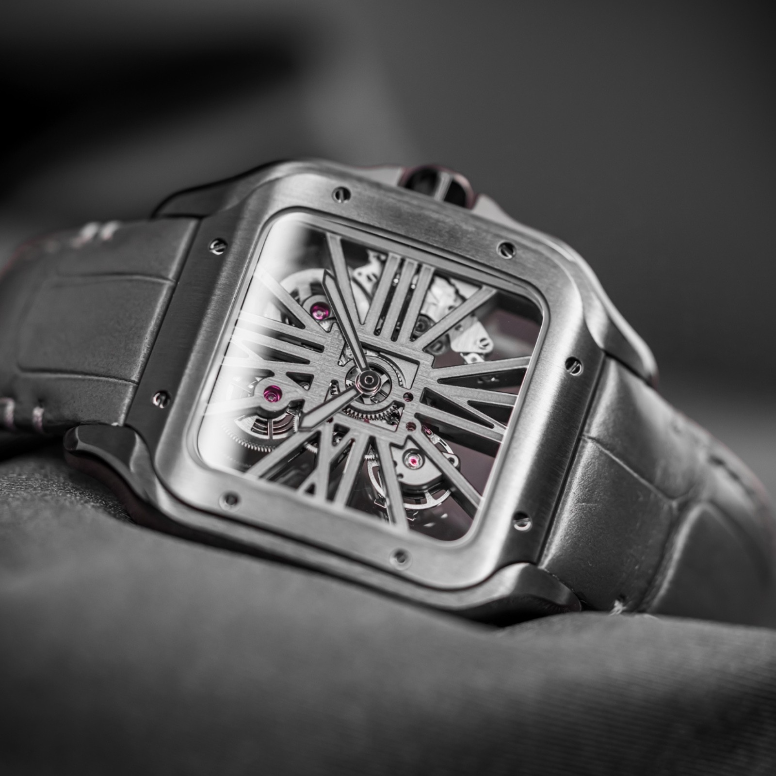 Cartier Santos WHSA0009 ADLC Coated Stainless Steel Excellent Condition B&P