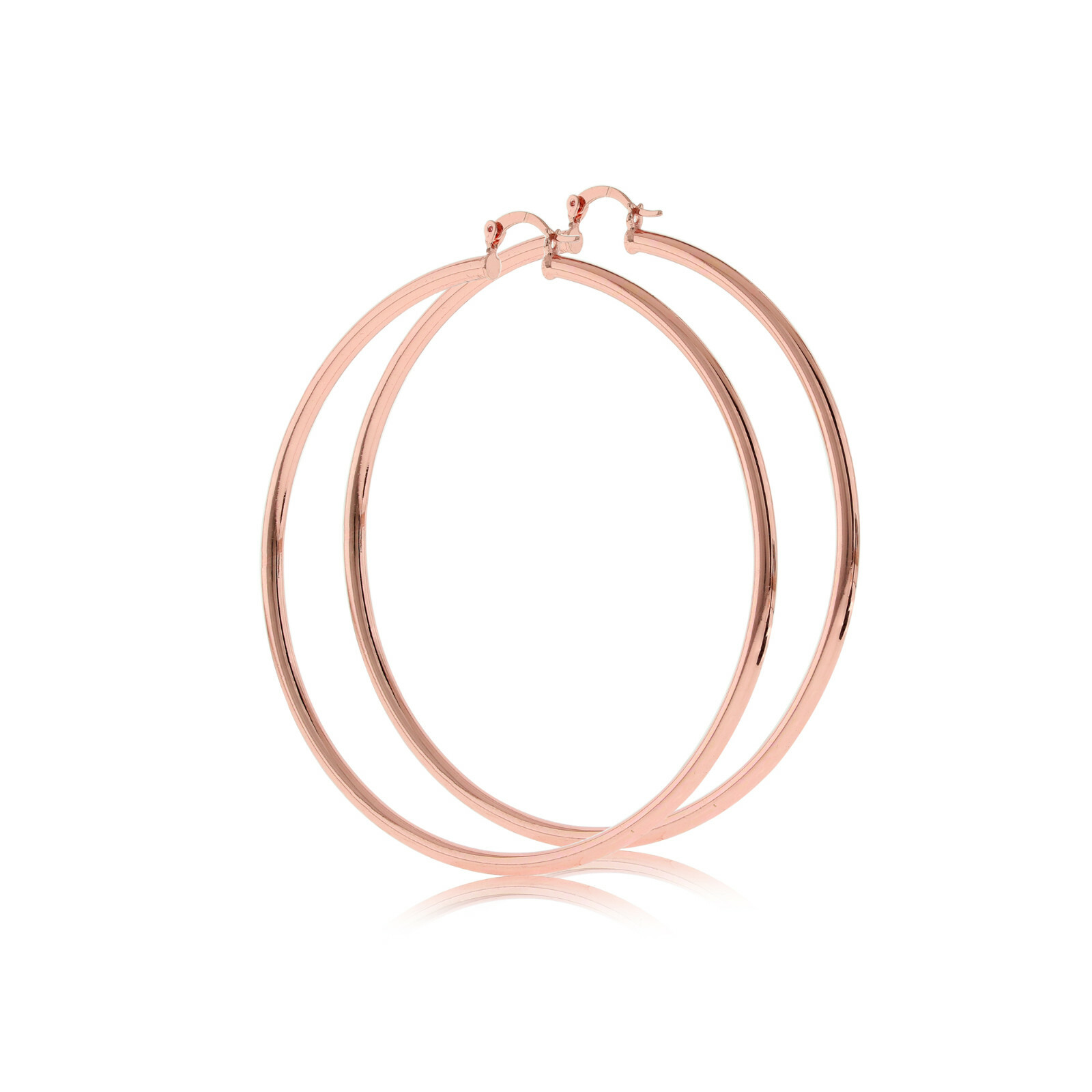 Women’s 3mm Real 14K Rose Gold Filled Round BIG Hoop Earrings Click Top 40-100mm