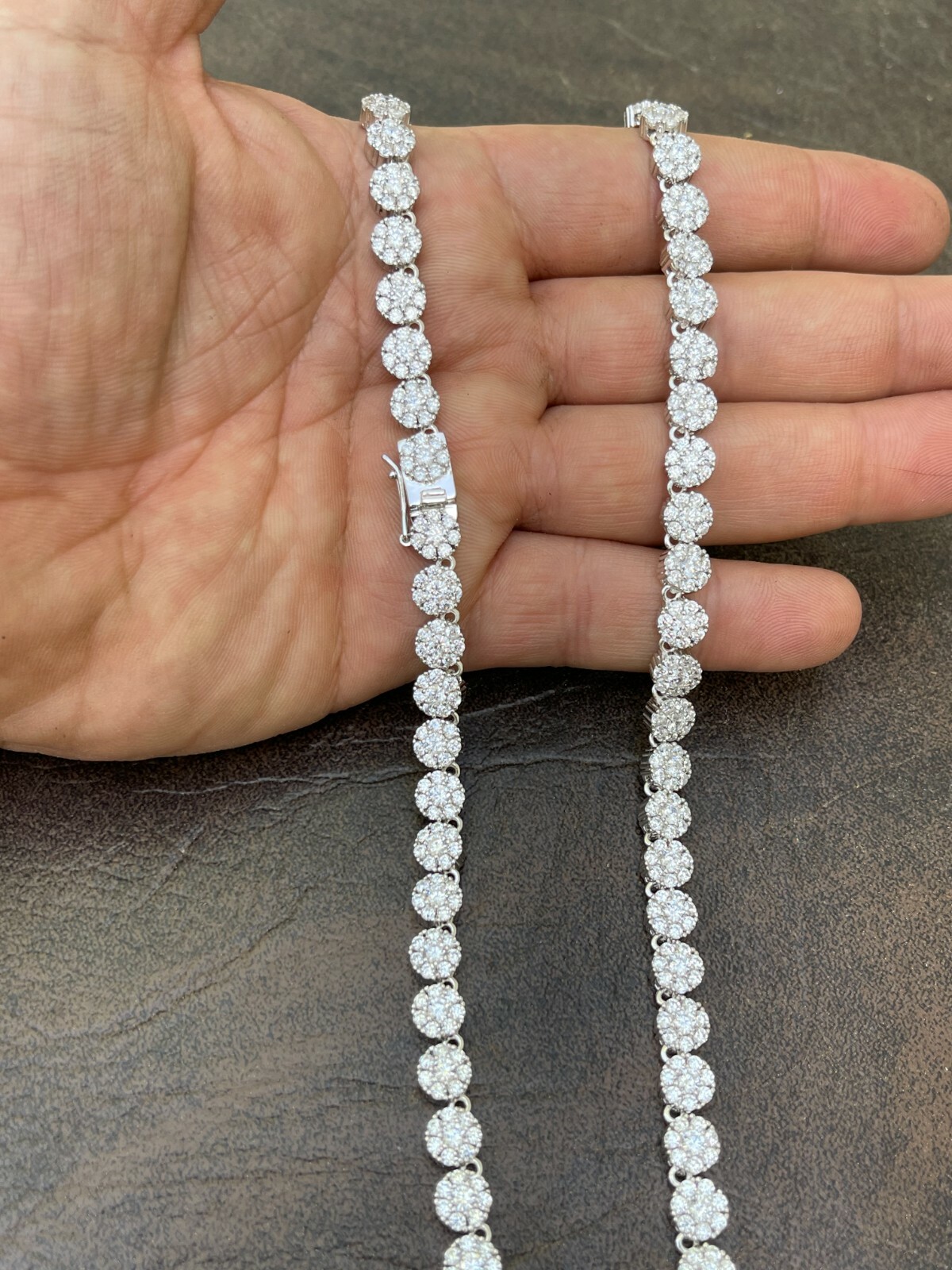 Real MOISSANITE Hip Hop Cluster Tennis Chain Necklace 7mm Pass Diamond Tester