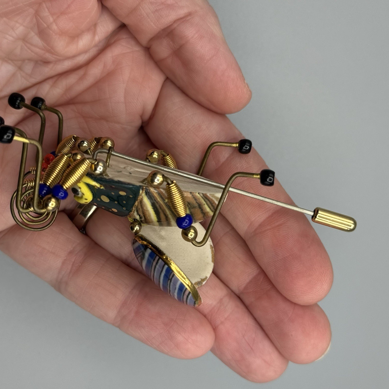 Cynthia Chuang Jewelry 10 Bee Beetle Pin 3″ Porcelain Glass Metal Whimsy Unique
