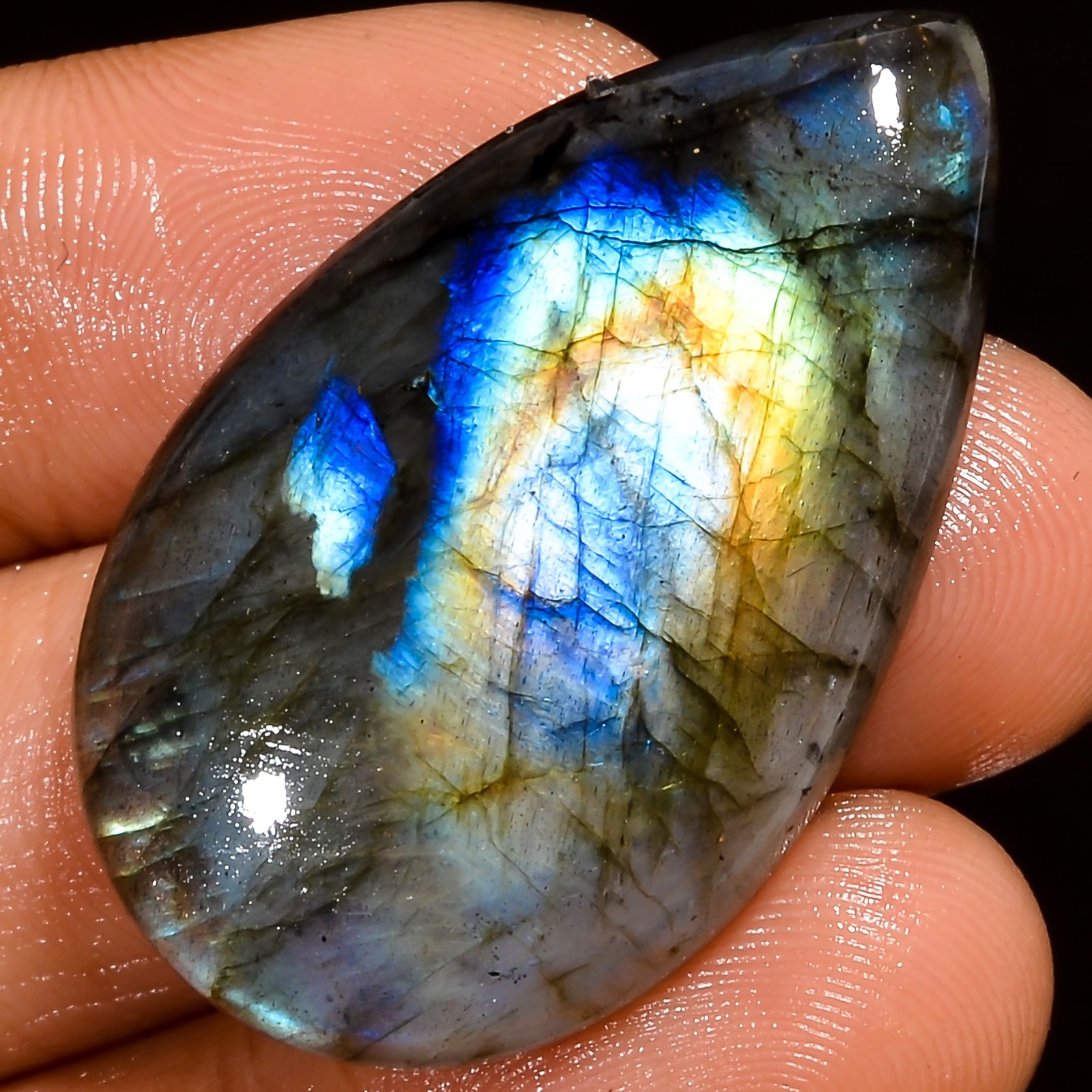 Natural Labradorite Pear Shape Cabochon Loose Gemstone 37 Ct 36X22X6 mm EE37661