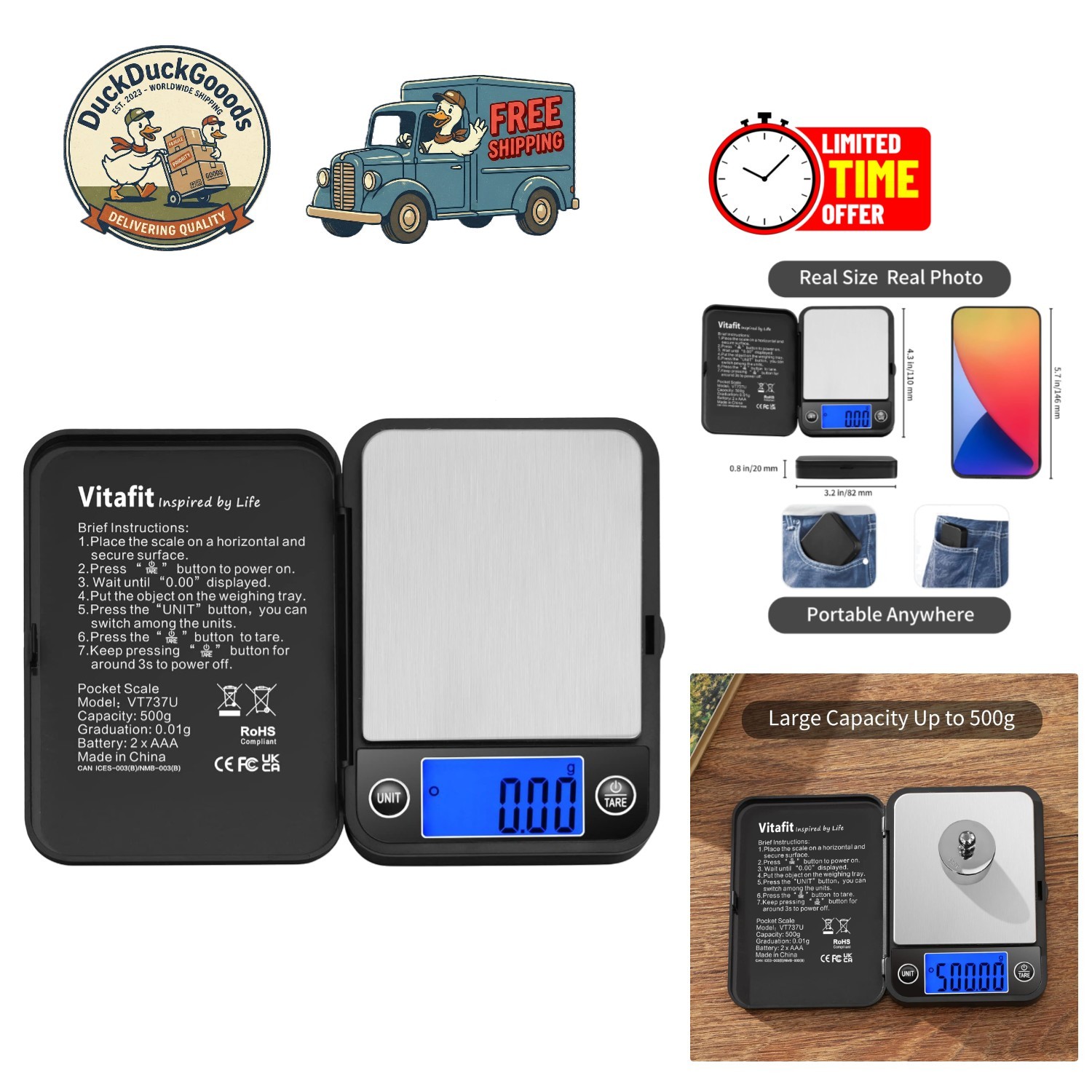 Digital Pocket Scale 500g – Easy Tare Function & Durable Stainless Steel Tray