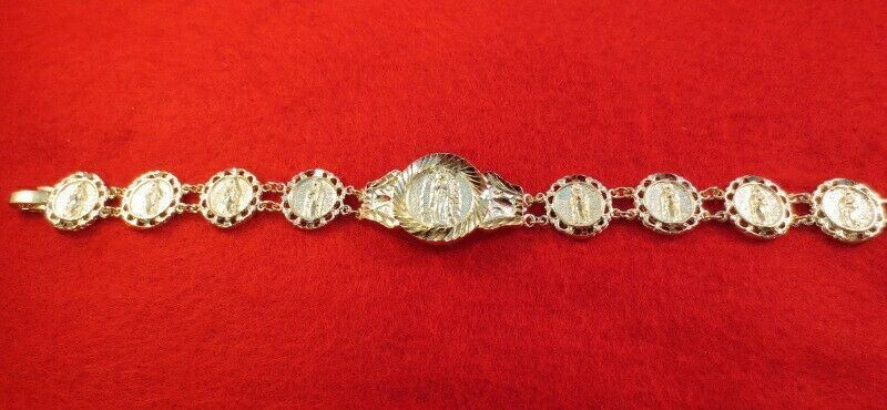 7-8 INCH 14KT HGE VIRGIN MARY BRACELET UNISEX BLING WEIGHS OVER 28 GRAMS B-214