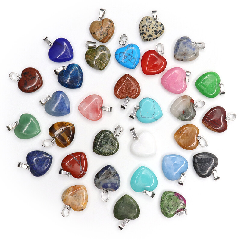 25pcs Natural Quartz Crystal Heart Stone Pendants Charms for jewelry making