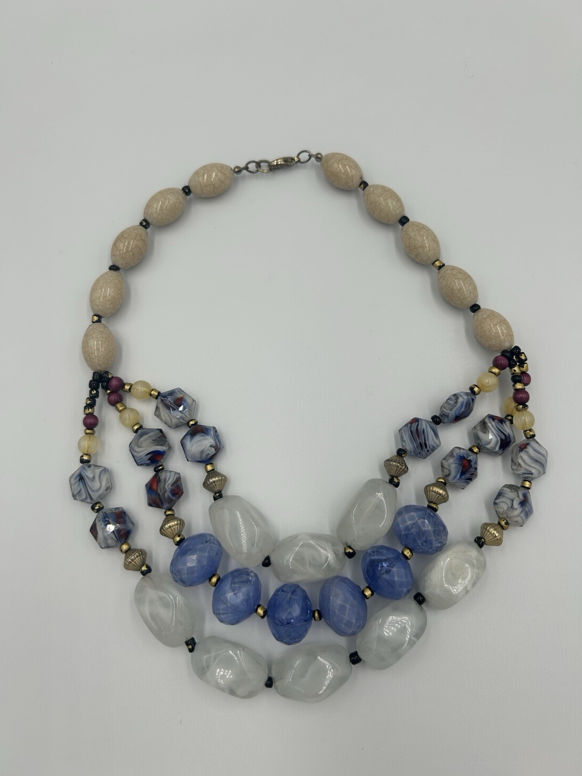 Vintage 80’s-90’s Multi-Strand Art Glass Statement Necklace 17”-20”