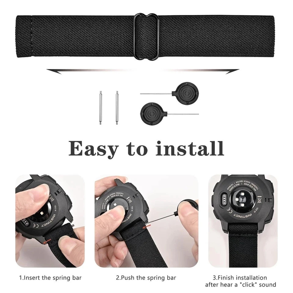 22mm Elastic Nylon Band Compatible with Garmin Instinct 1/2/3 45mm Solar/Fore…
