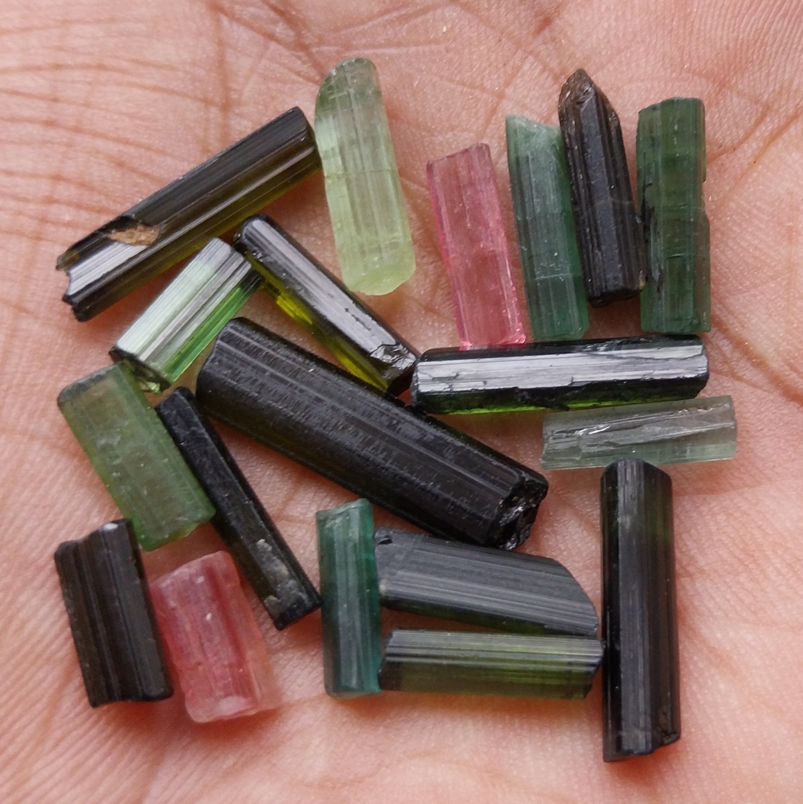 35 Carat Natural Multi Color Tourmaline Raw Rough Tube/Pencil 19 Piece Lot