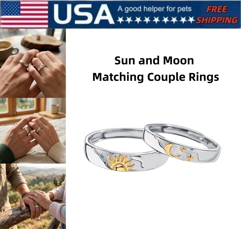 Sun and Moon Matching Couple Rings Promise Band for Him and Her Fashion Jewelry