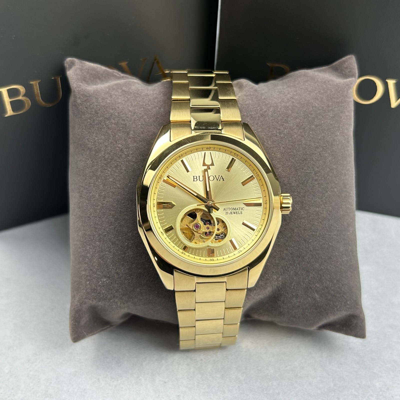 Bulova Men’s 97A182 Surveyor Champagne Dial Gold Stainless Steel Automatic Watch