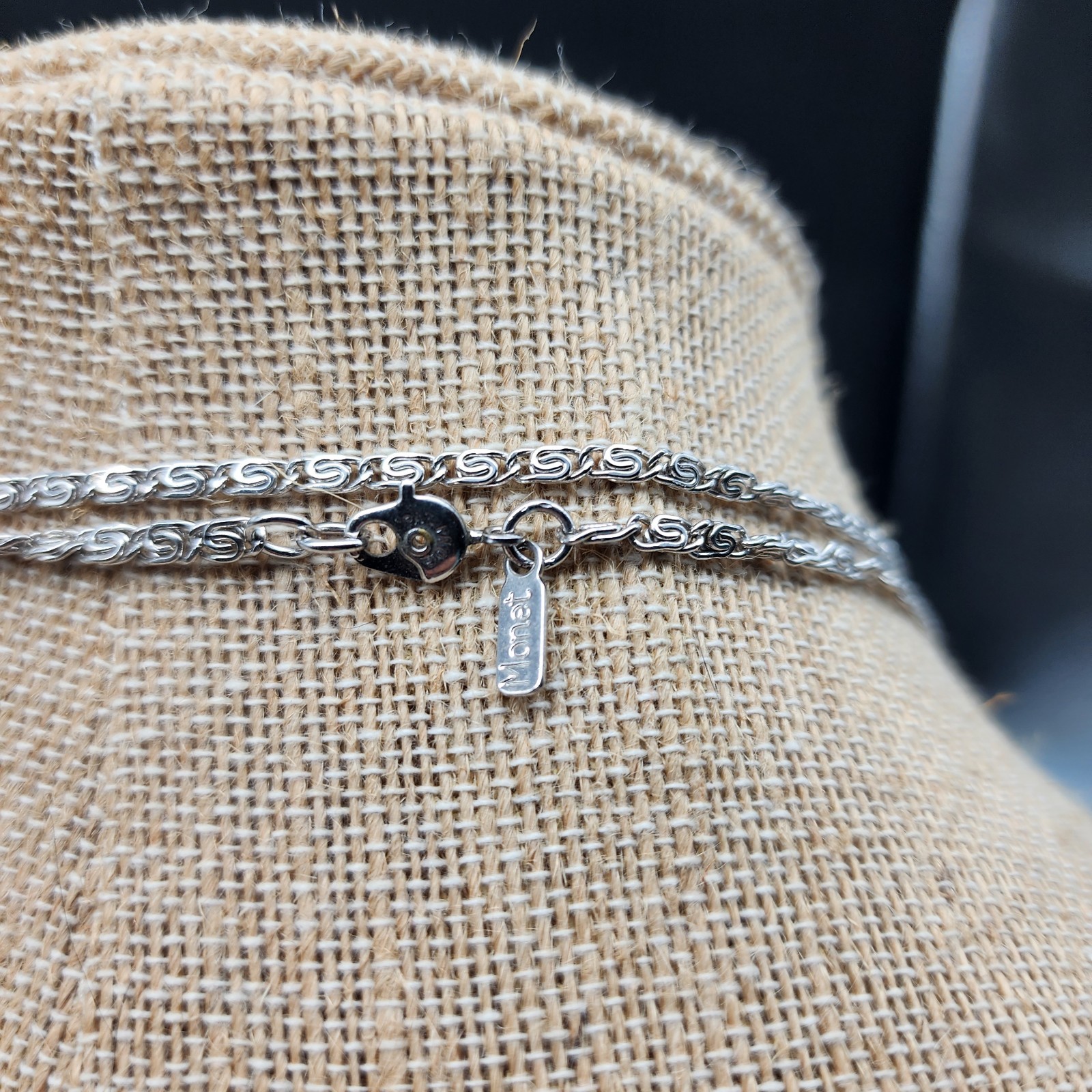 Vintage Monet Greek Key Link Chain Necklace Silver Tone Fancy Meander Link 56in