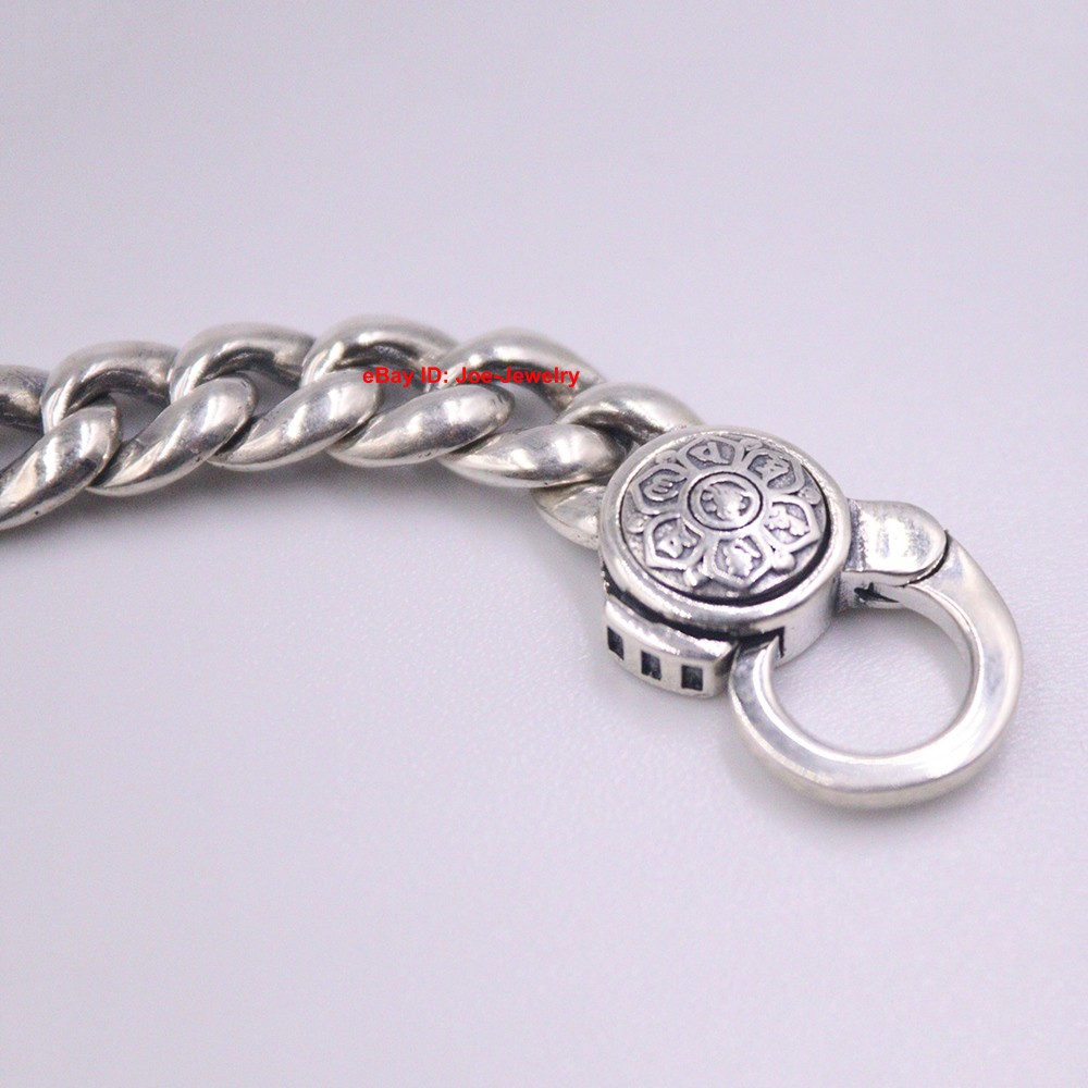 Real 925 Sterling Silver Bracelet 9mm Curb Cuban Link Men’s Chain 8.26INCH