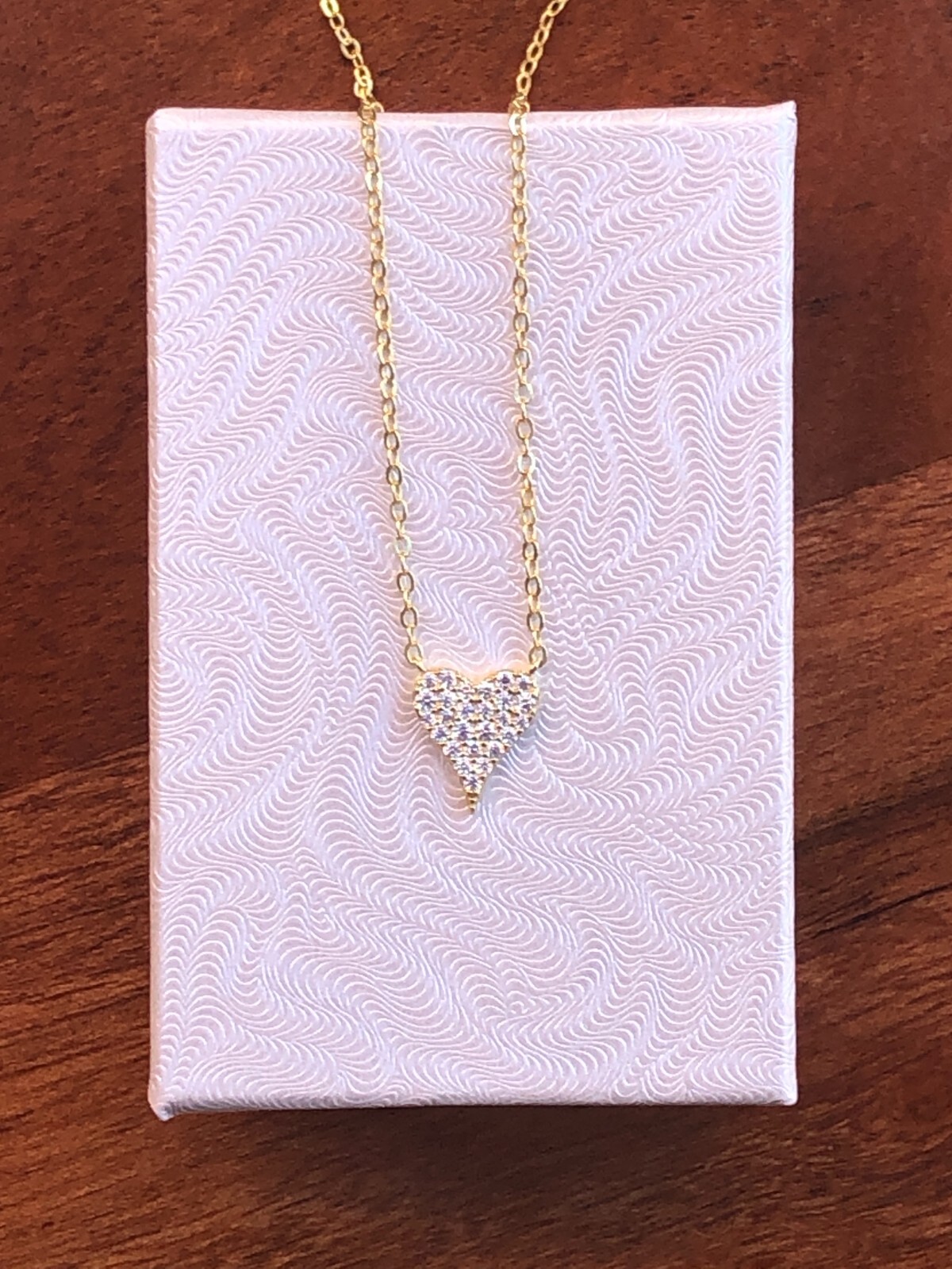Gold Pave Cz Heart Necklace 925 Sterling Silver Pendant 9mm(0.35″) 17.75″ Tiny
