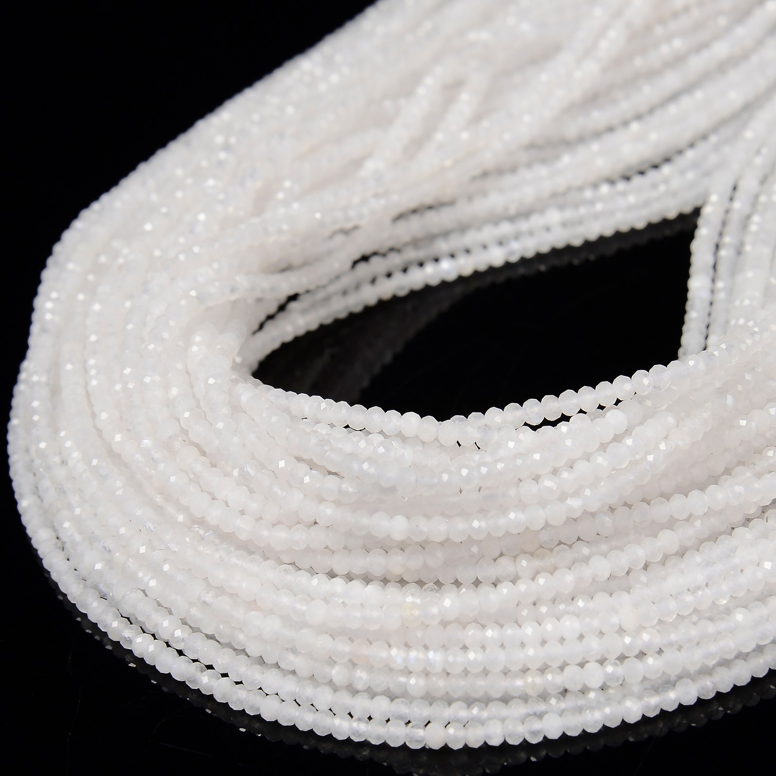 Natural Rainbow Moonstone Faceted Rondelle Beads Size 1.5x2mm 15.5” Strand
