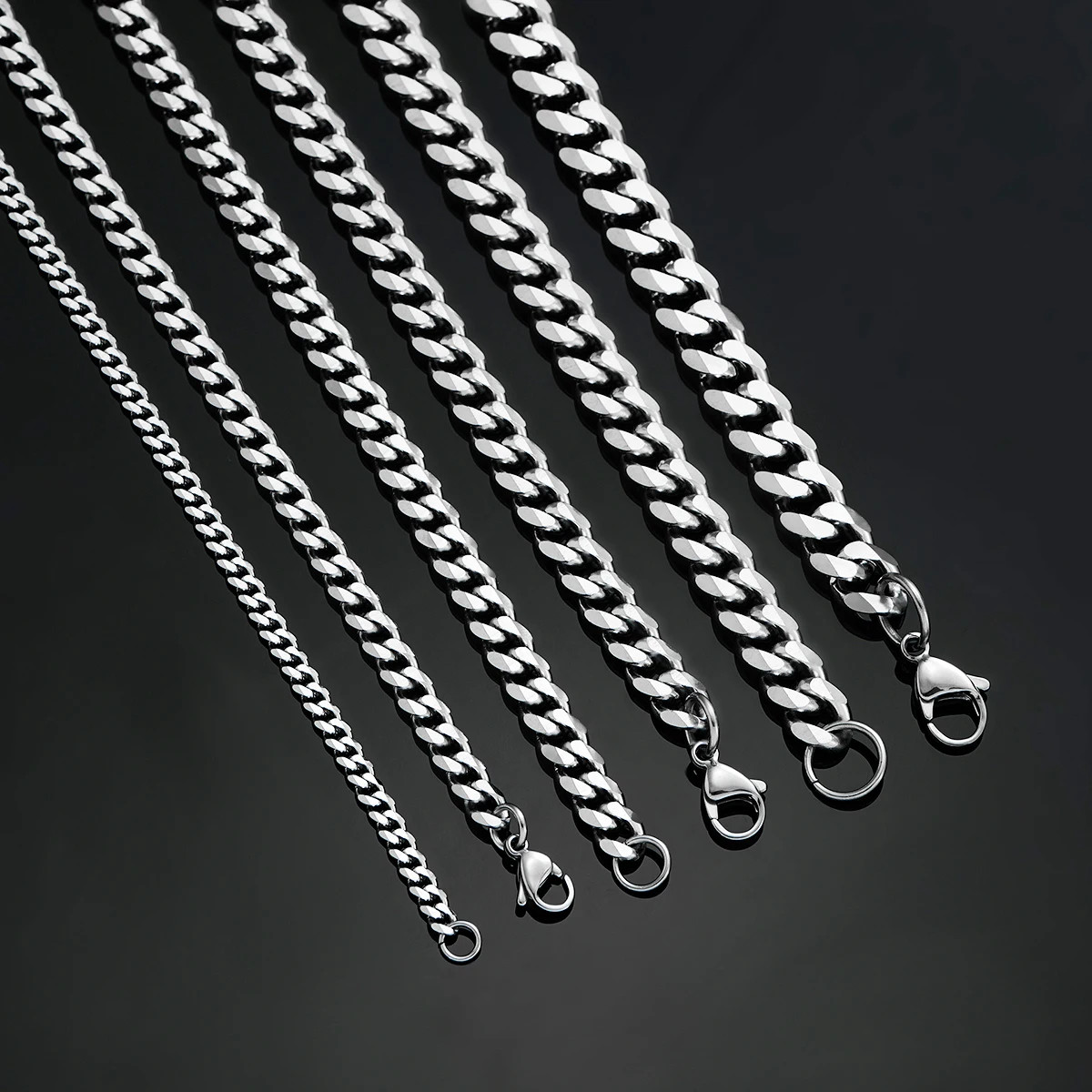 Cuban Link Chains Stainless Steel Classic Men Boy Curb Chunky Silver Color Neckl