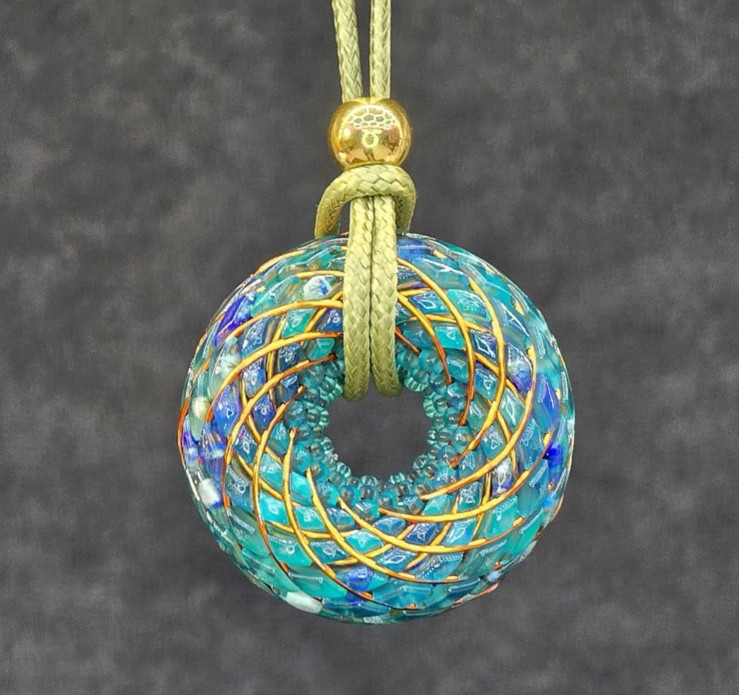 Gaia Torus Pendant Moss Agate Malachite Sacred Geometry Crystal Necklace