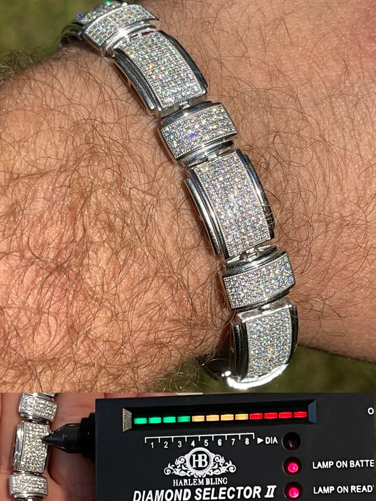 Men’s Custom Link Bracelet Real 925 Silver Iced MOISSANITE Pass Passes Tester