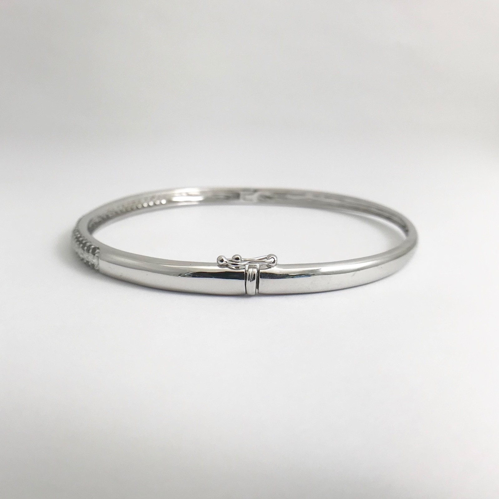 Pave Black White Diamond Bangle Bracelet 14K White Gold, 1.75 CTW, 14.07 Grams