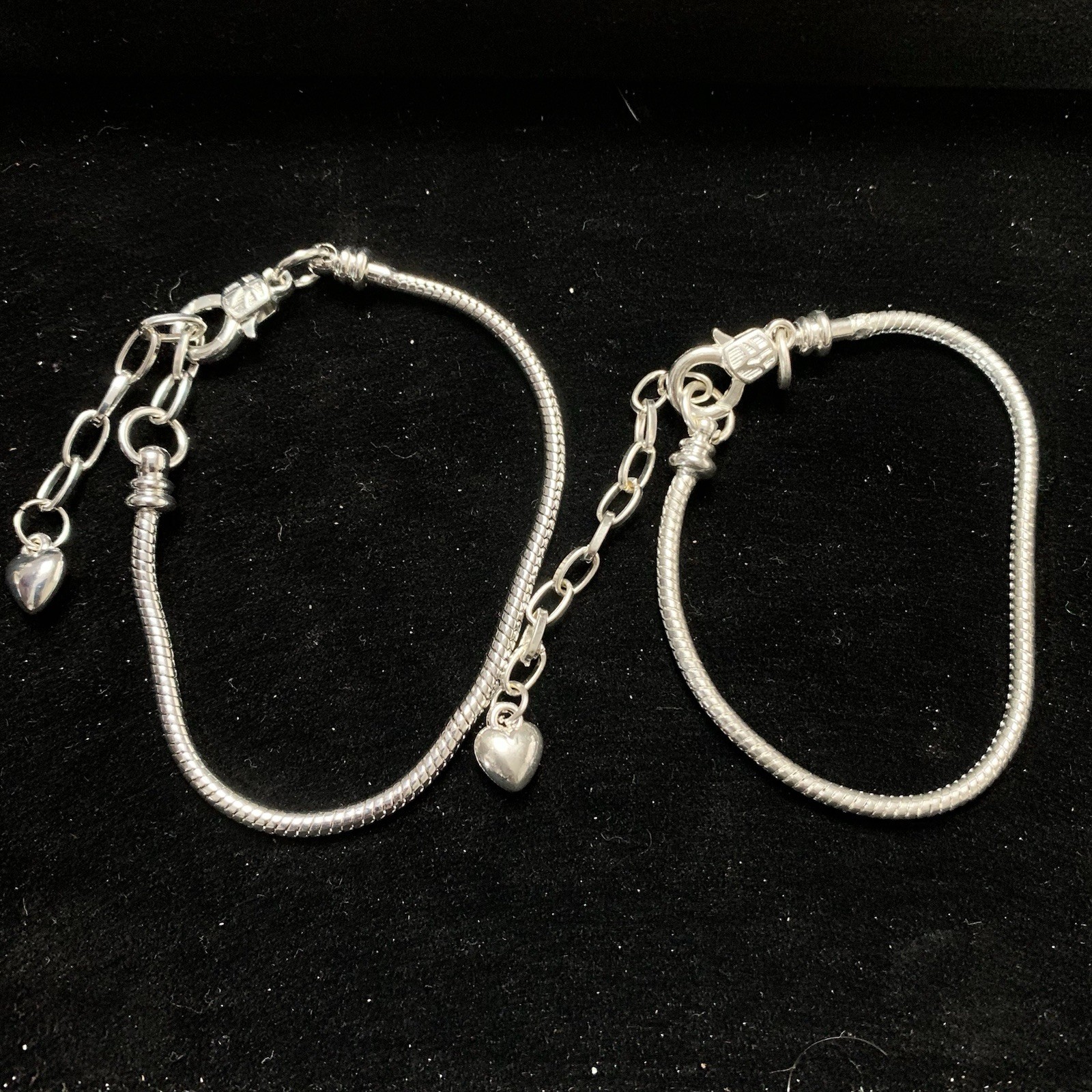 2 Blank Slide Beaded Bracelet Silver Tone Ready For Charms Extender Chain 6-8″